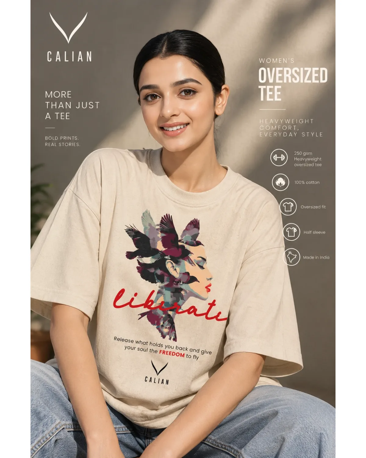 Liberate graphic tee in Beige